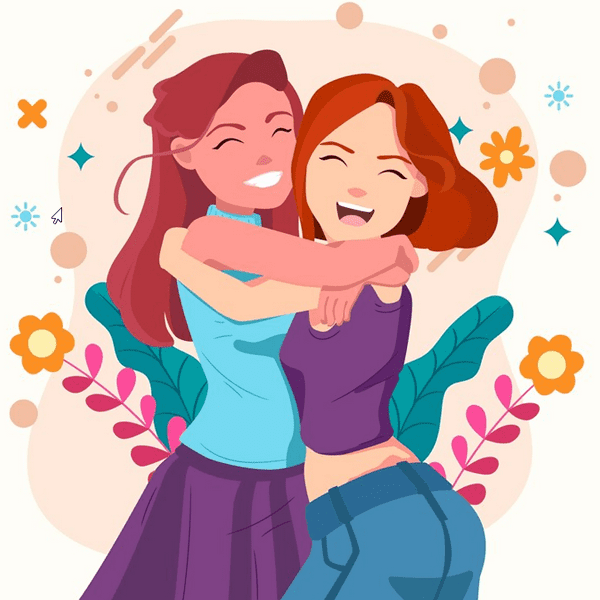 Картинка рисованная две сестры обнимаются на день рождения 